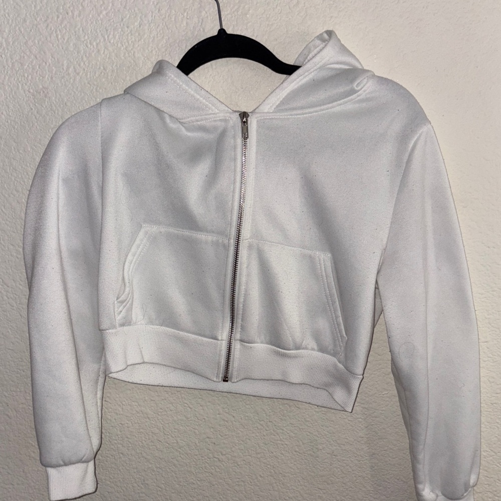 SHEIN White Cropped Zip-Up Hoodie